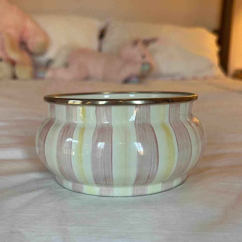 Mackenzie-Childs Squashed Pot Pink, White and Yellow Striped